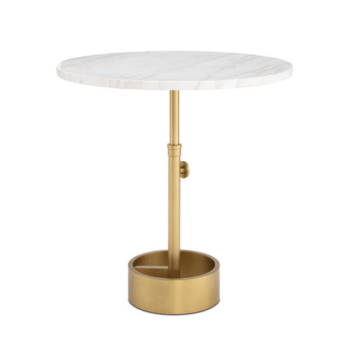 Myles large round marble accent table with a gold metal adjustable base.