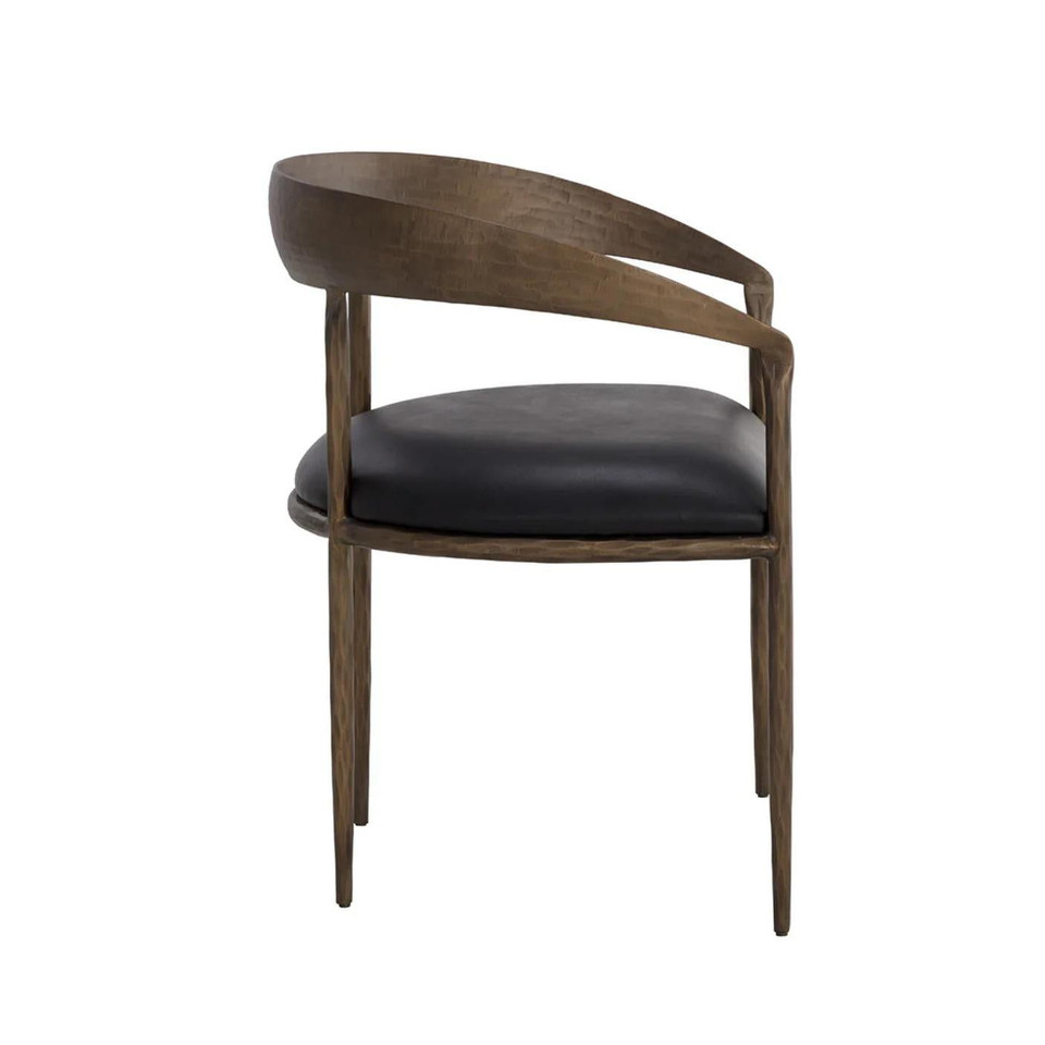 Zanatta Antique Brass & Black Leather Dining Armchair - Chair Detail | Bone & Brass