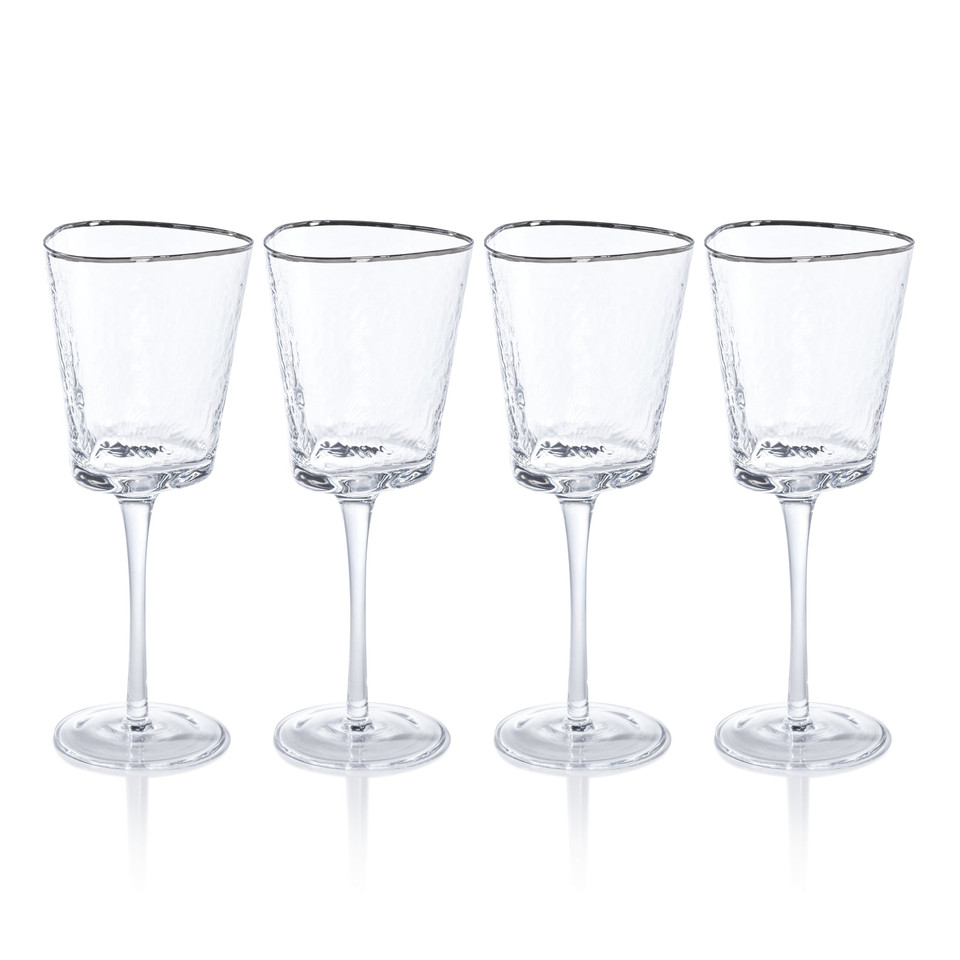 Apertivo Triangular Wine Glasses Platinum Rim, Set 4 - Glass View | Bone & Brass