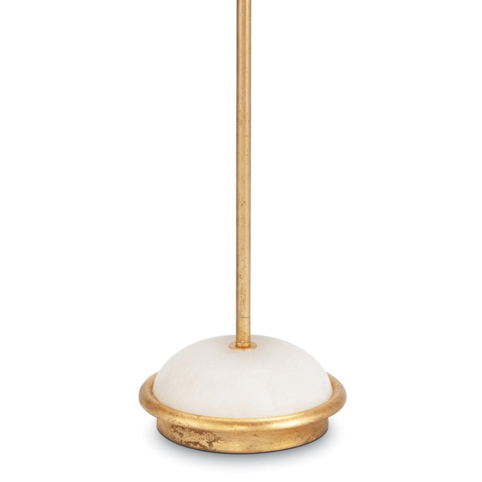 Fisher Floor Lamp with gold-leaf finished body and natural alabaster stone base.