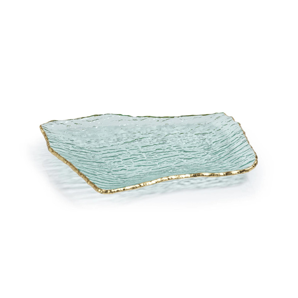 Textured Glass Organic Shape Plate w/ Gold Rim - Plate Top View | Bone & Brass