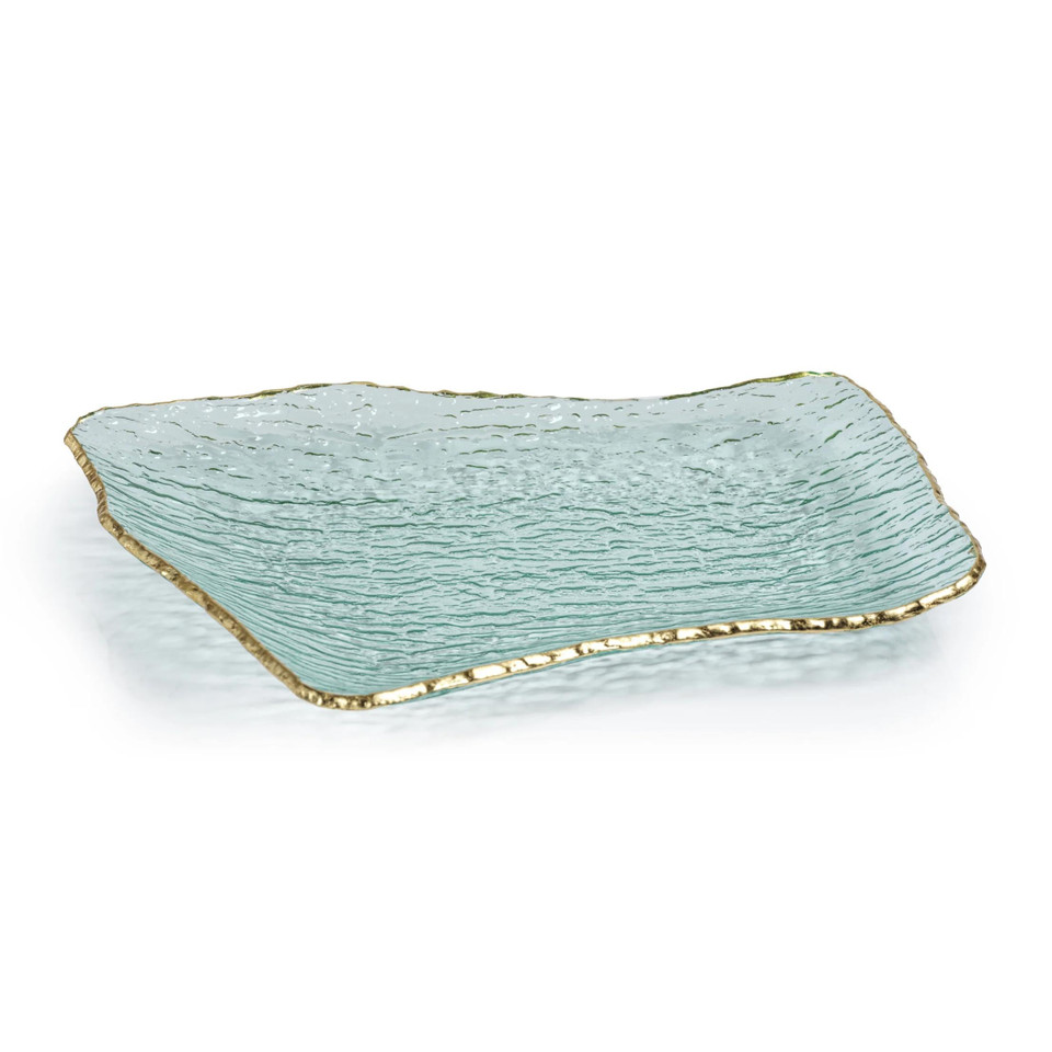Textured Glass Organic Shape Plate w/ Gold Rim | Bone & Brass