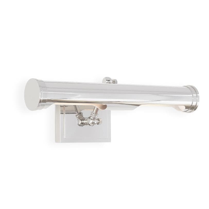 Medium Tate Picture Light in polished nickel, a classic 18-inch steel fixture with a modern, functional design.