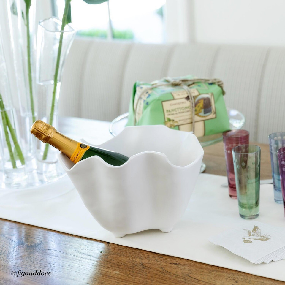 Vida Nube White Scalloped Ice Bucket - Ice Bucket Detail | Bone & Brass