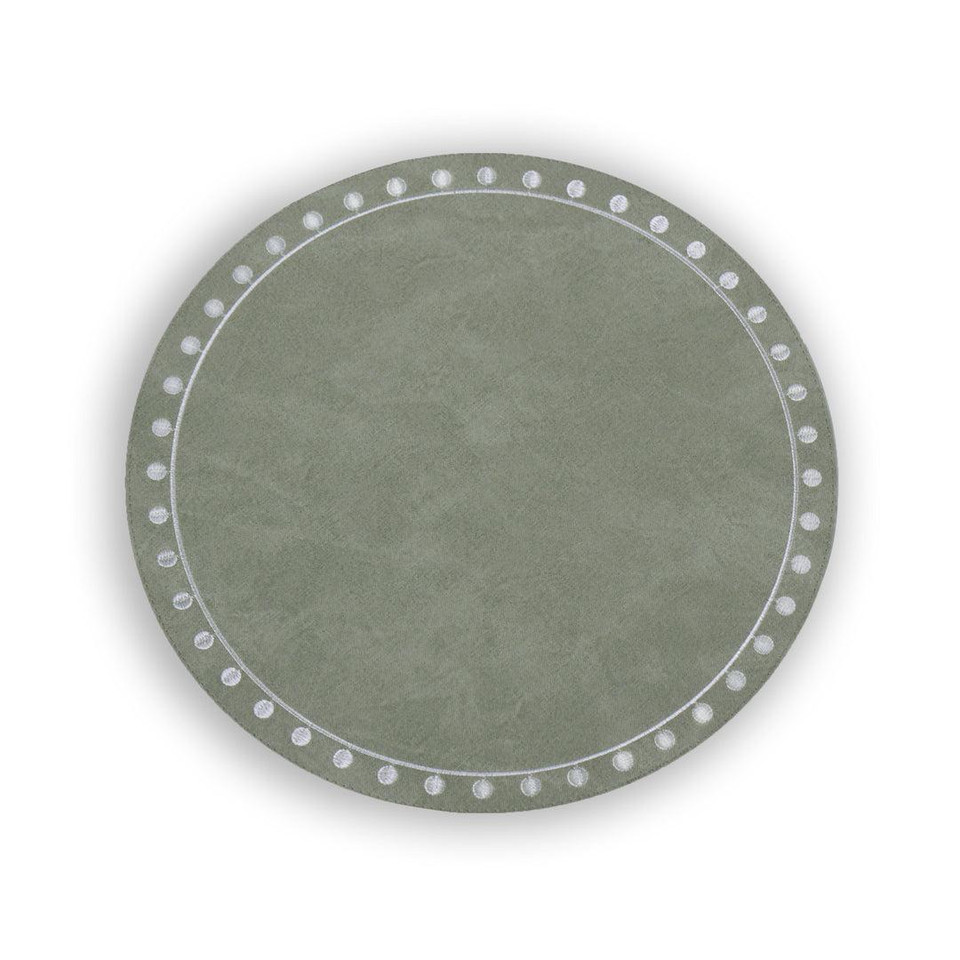 Vida Green Round Embroidered White Dots Placemats Set of 4 | Bone & Brass