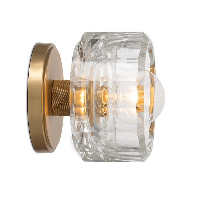 Bijoux Crystal Flush Mount: clear chunky cut crystal light with a stout brass canopy.