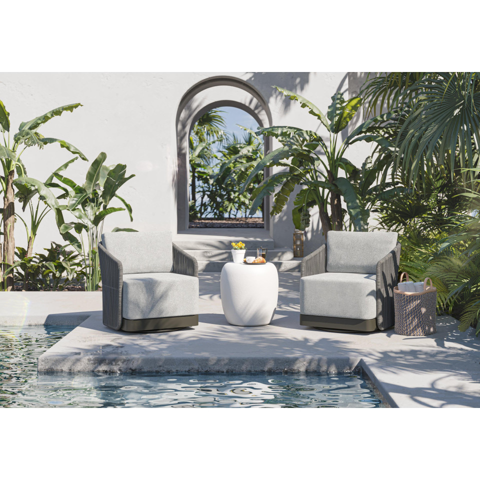 White Concrete Outdoor End Table - Table Side View | Bone & Brass