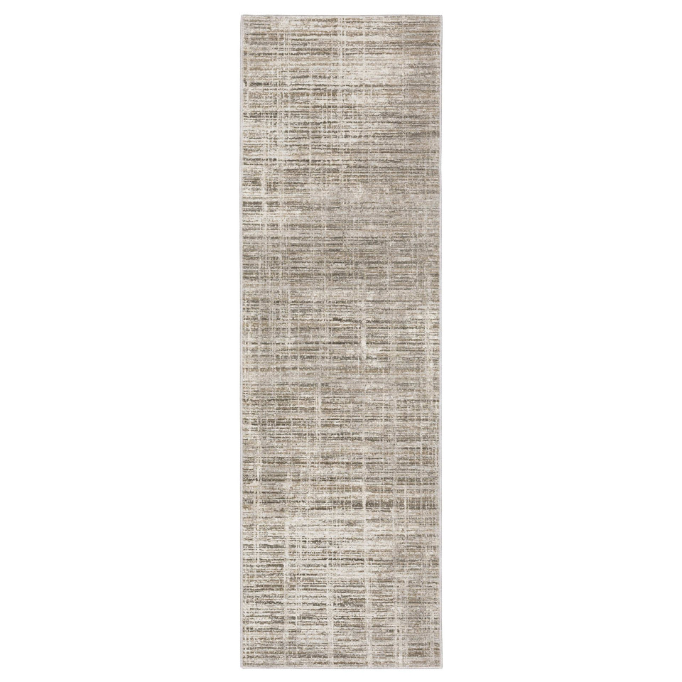 Nebulous Beige & Ivory Abstract Rug: long, rectangular runner with a modern, textured pattern.