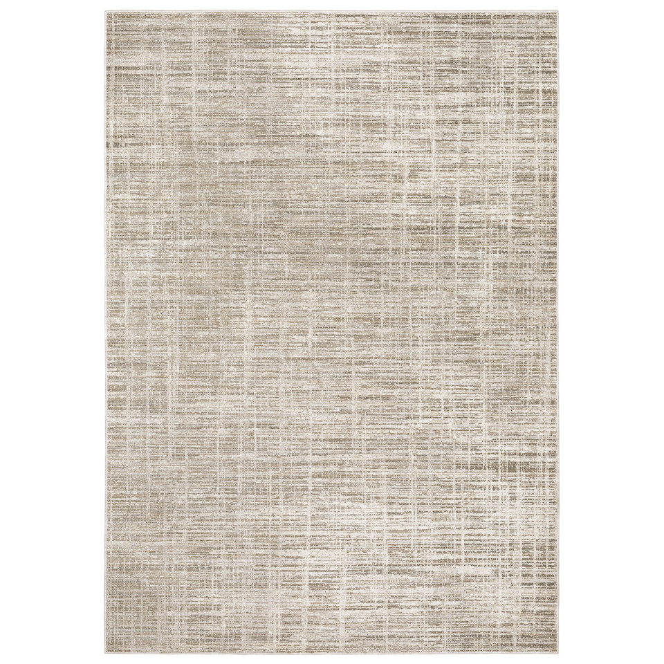 Nebulous Beige & Ivory Abstract Rug with a modern, low-profile, textured polyester design.