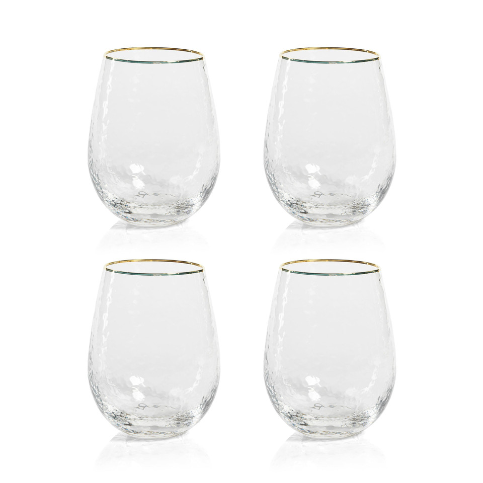 Hammered Glass with Gold Rim Tumblers, Set of 4 - Tumbler Side View | Bone & Brass