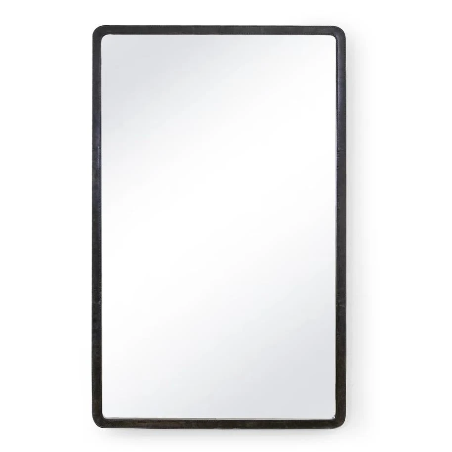 Knox Black Leather Rectangle Mirror | Bone & Brass