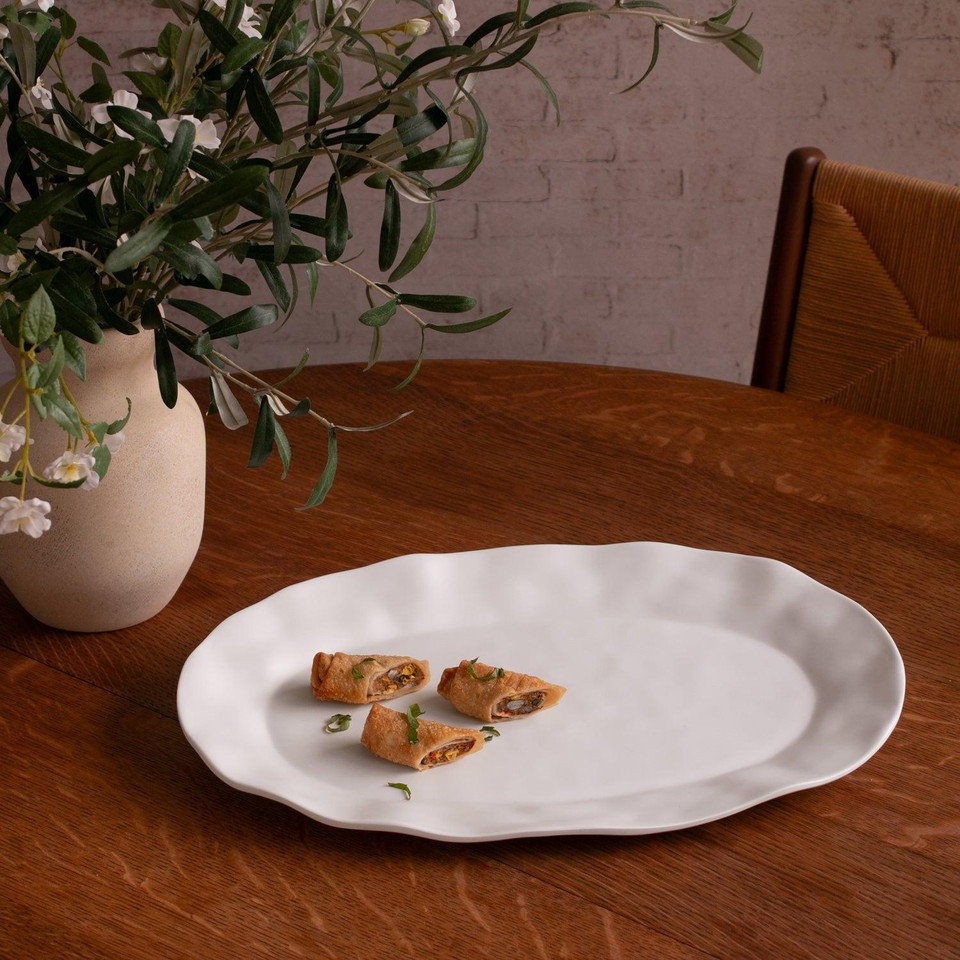 Vida Nube Large Oval Tray (White) - Tray Side View | Bone & Brass