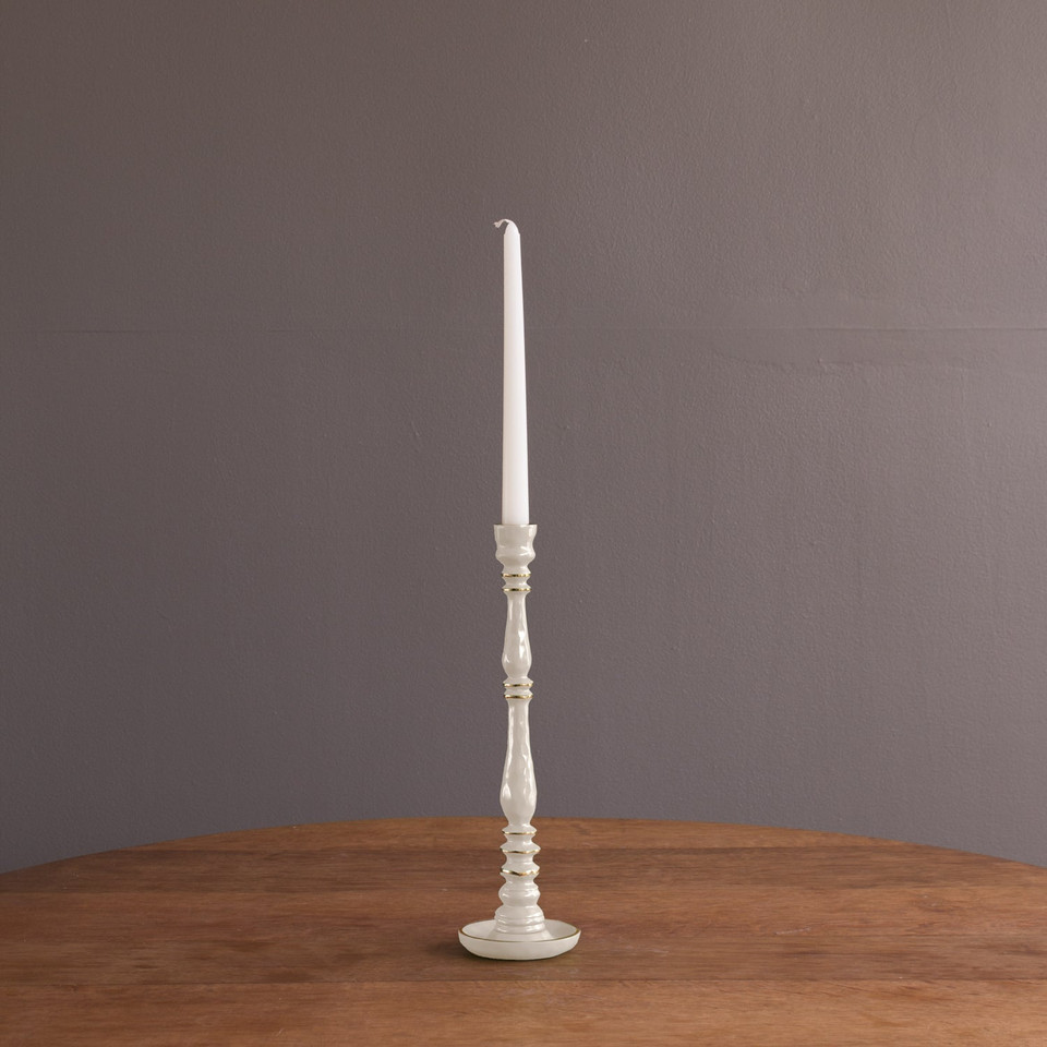 Encanto Crosby Small Candlestick Holder (Cream) - Candlestick Side View | Bone & Brass