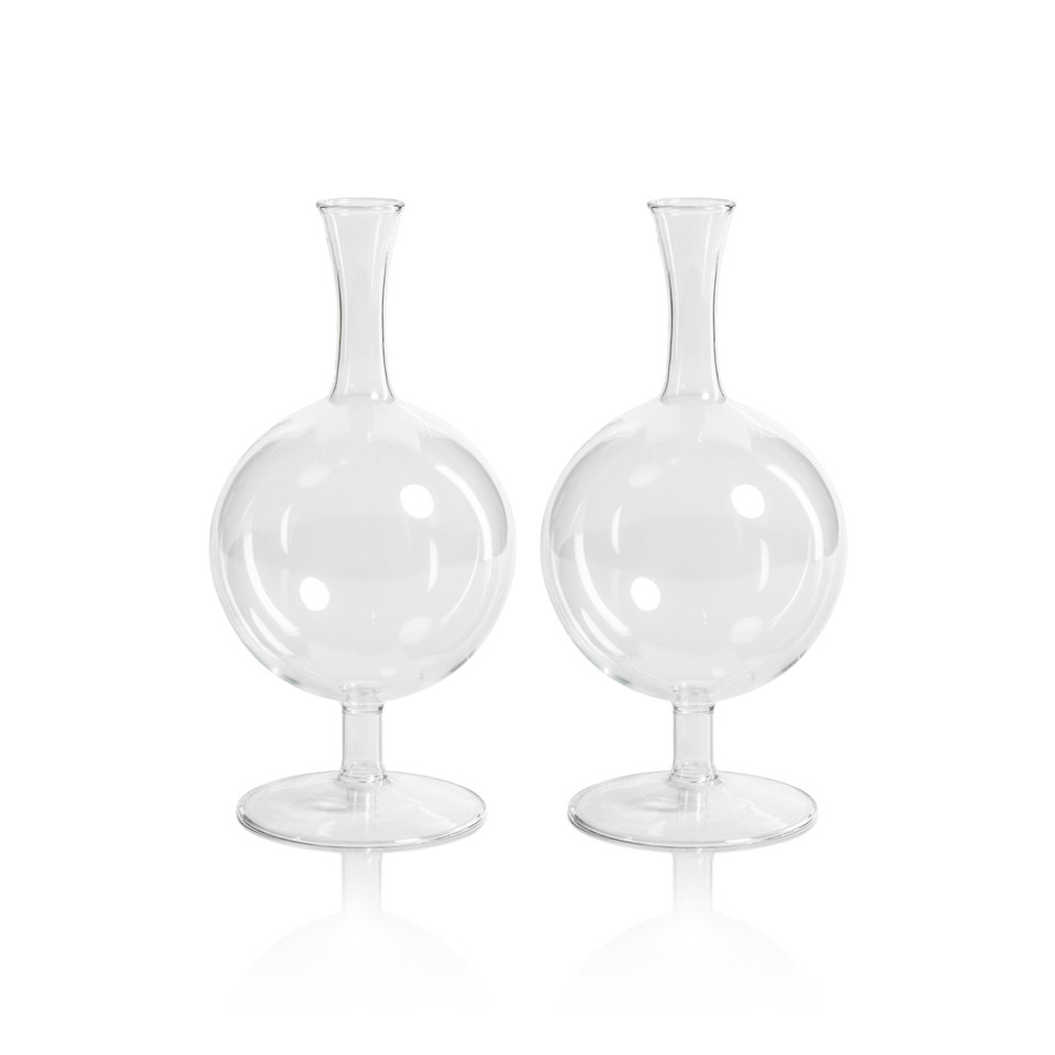 Lillian Glass Footed Vase, Round, Set 2 - Vase Side View | Bone & Brass