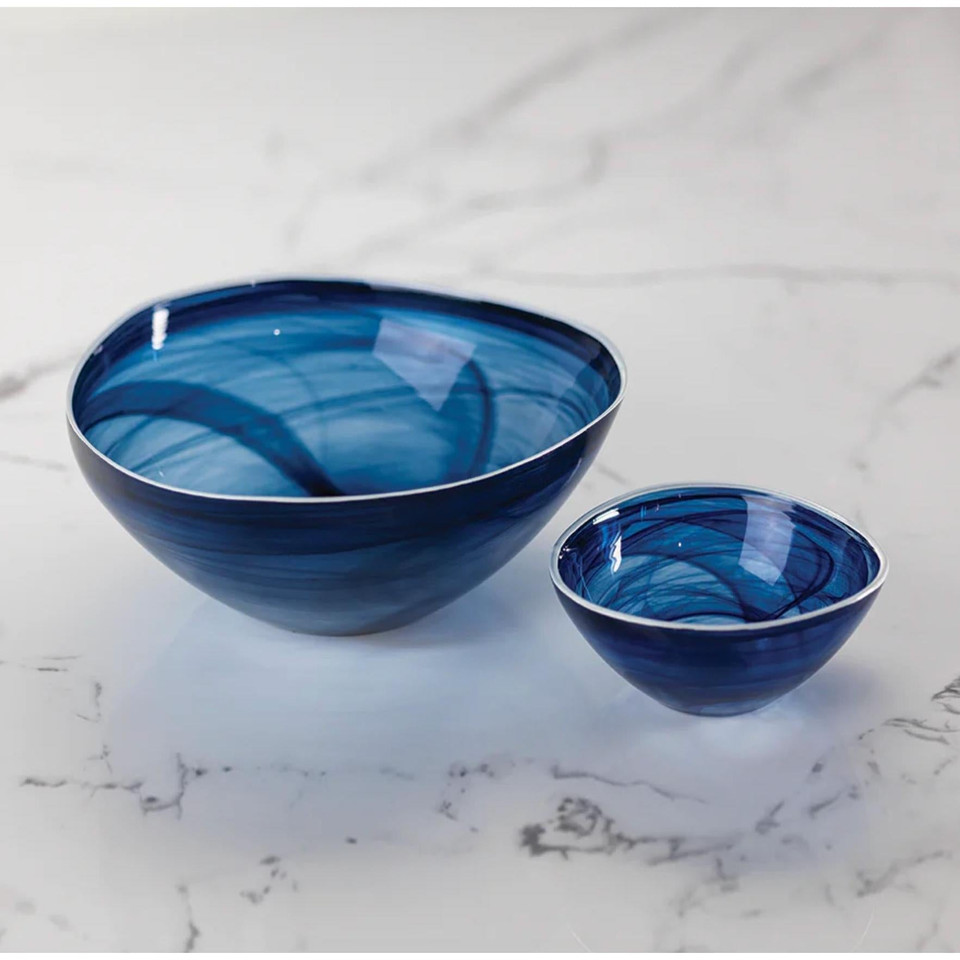 Monte Carlo Large Indigo Alabaster Glass Bowls, Set of 2 - Bowl Detail | Bone & Brass