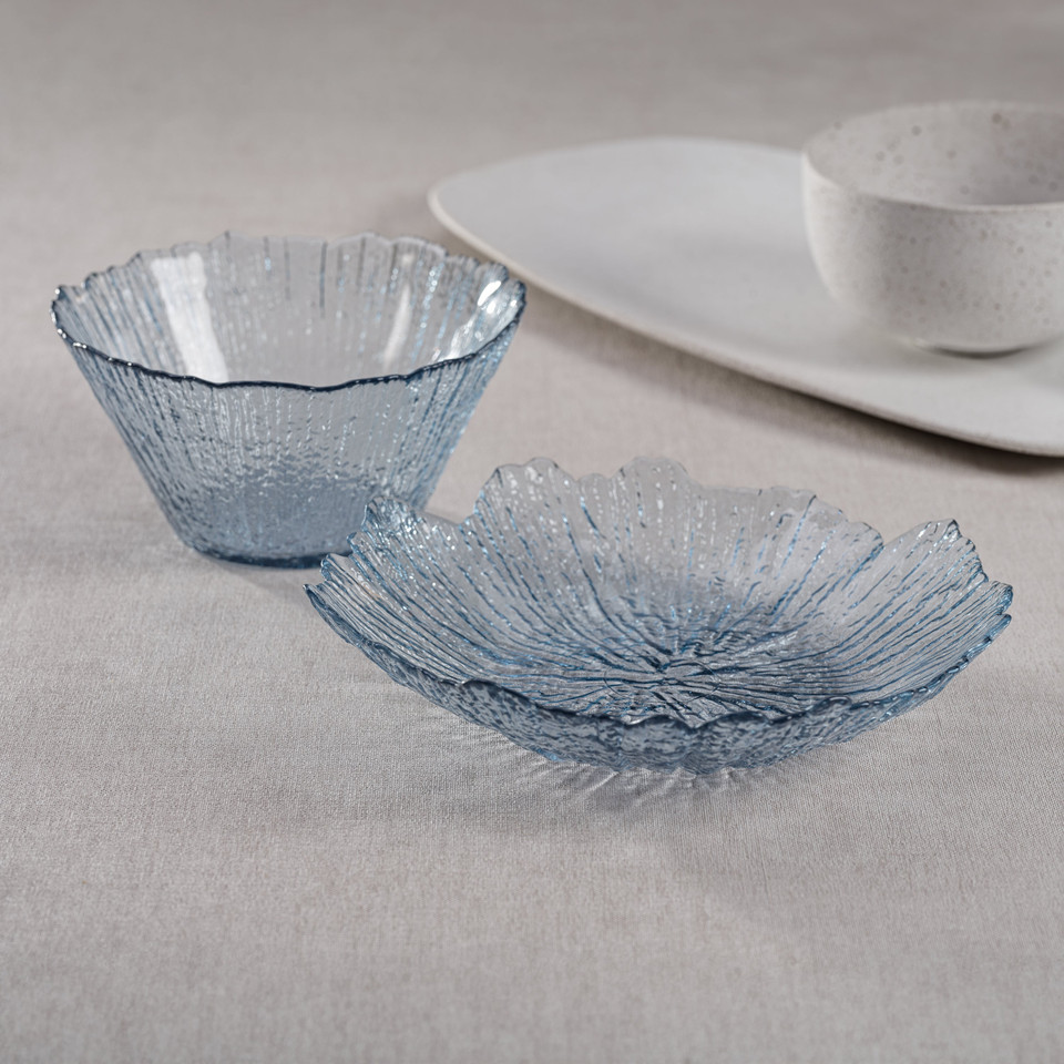Icy Sapphire Blue Glass Bowls, Set 6 - Bowl View | Bone & Brass