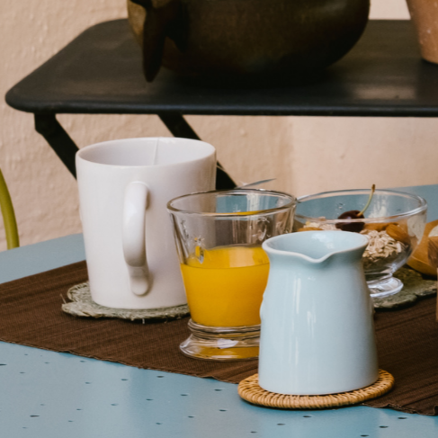 Bee Ceramic Coffee Mugs Set of 2, French Blue or Ecru, view 5