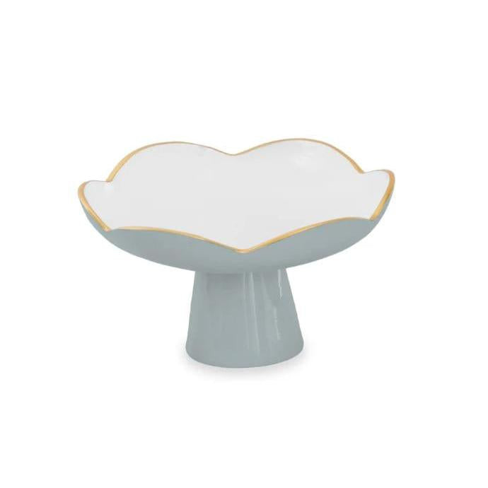 Encanto Slate Blue & White Small Pedestal Platter | Bone & Brass