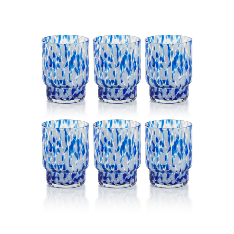 Adrian Blue & White Tortoise Tumbler Glasses, Set 6 - Tumbler Side View | Bone & Brass