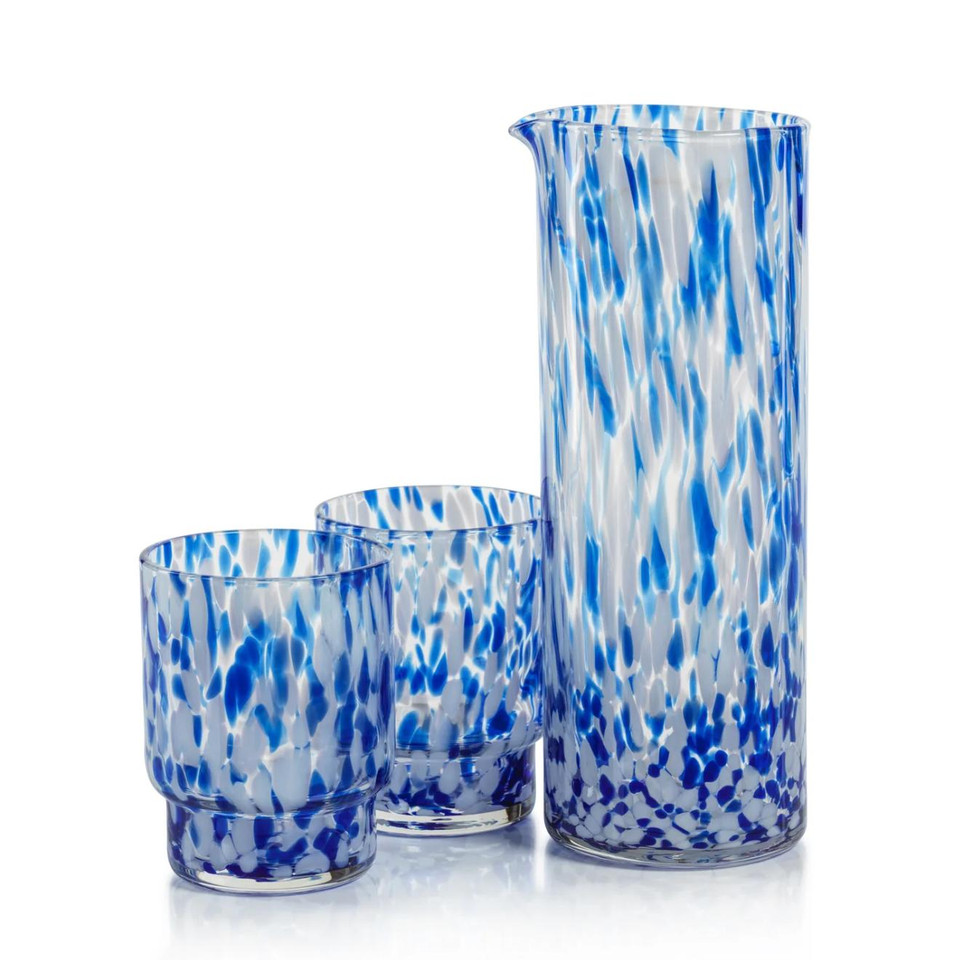 Adrian Blue & White Tortoise Tumbler Glasses, Set 6 - Tumbler Detail | Bone & Brass