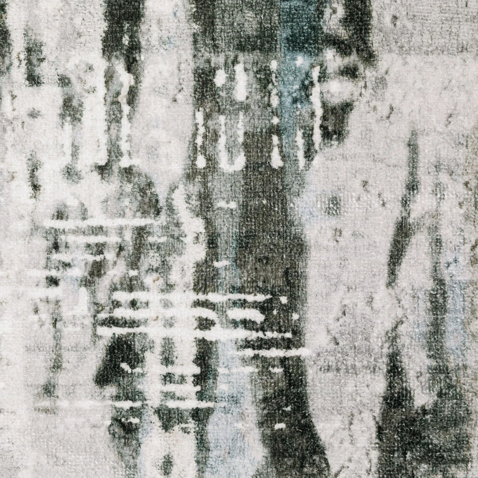 Malibu Grey & Multi Washable Rug, abstract grey, black, and light blue polyester design.