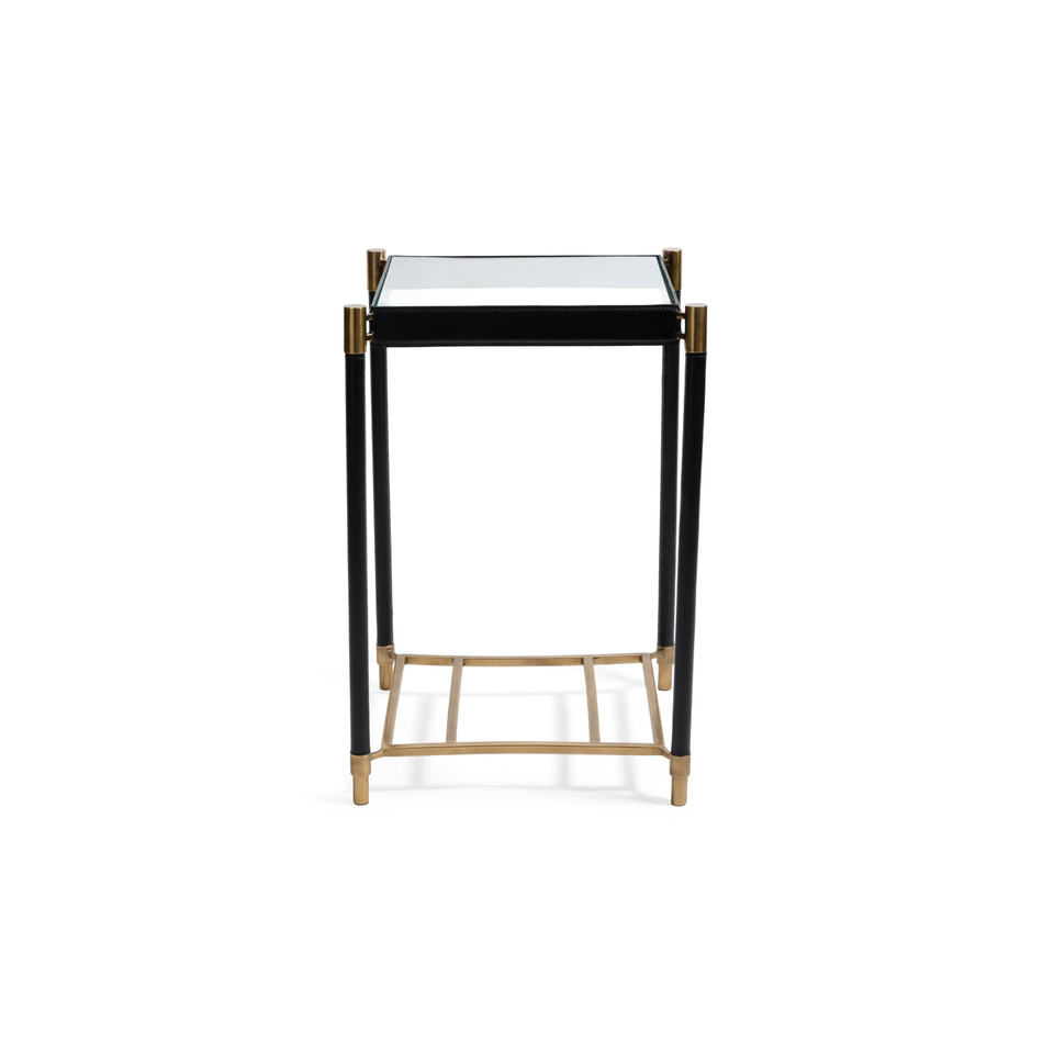 Park Lane Black Leather & Antique Brass Side Table, view 6