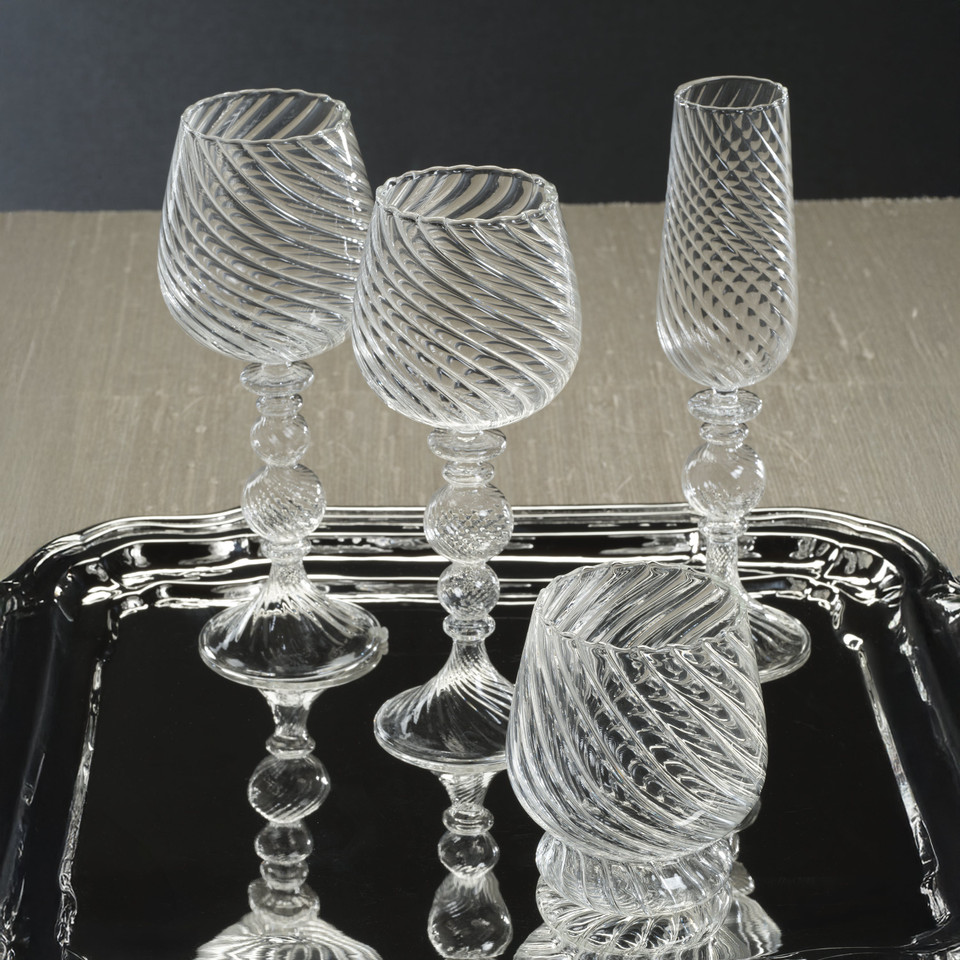 Rialto Twisted Optic White Wine Glasses, Set 4 - Glass View | Bone & Brass