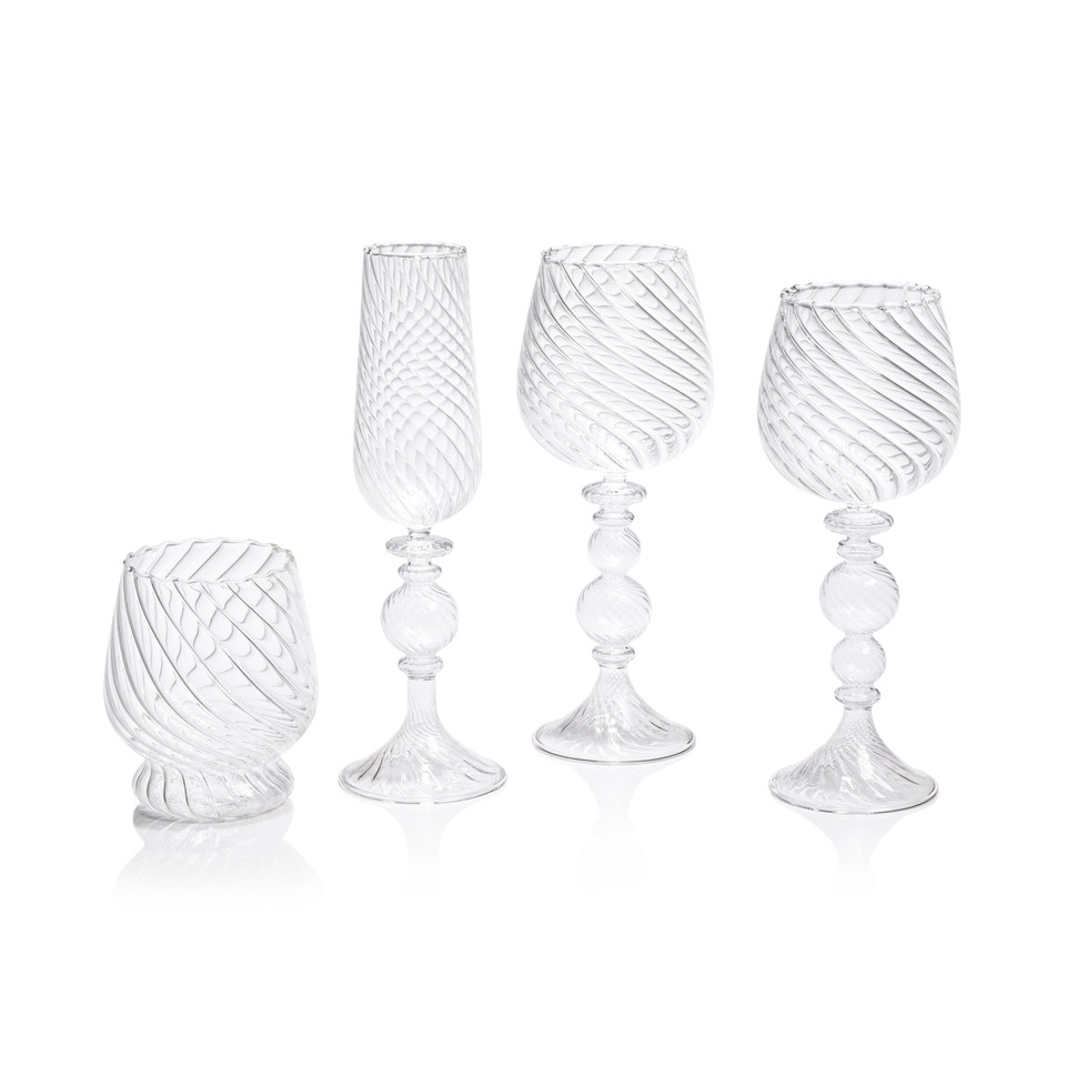 Rialto Twisted Optic White Wine Glasses, Set 4 - Glass Stem Detail | Bone & Brass