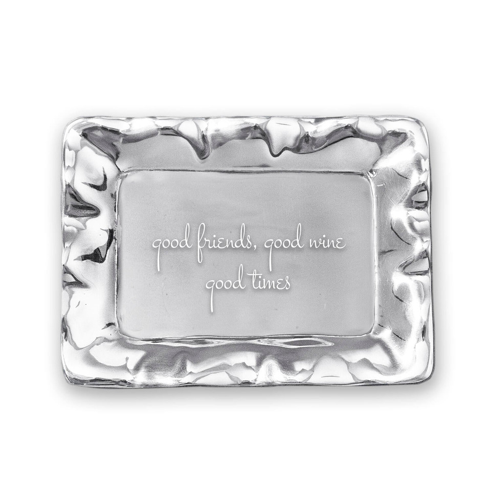 Giftables Vento Rectangular Engraved Tray "good friends, good wine, | Bone & Brass