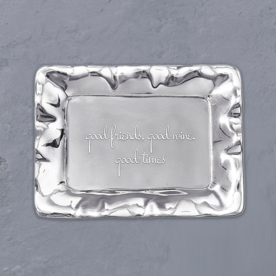 Giftables Vento Rectangular Engraved Tray "good friends, good wine, - Tray Detail | Bone & Brass
