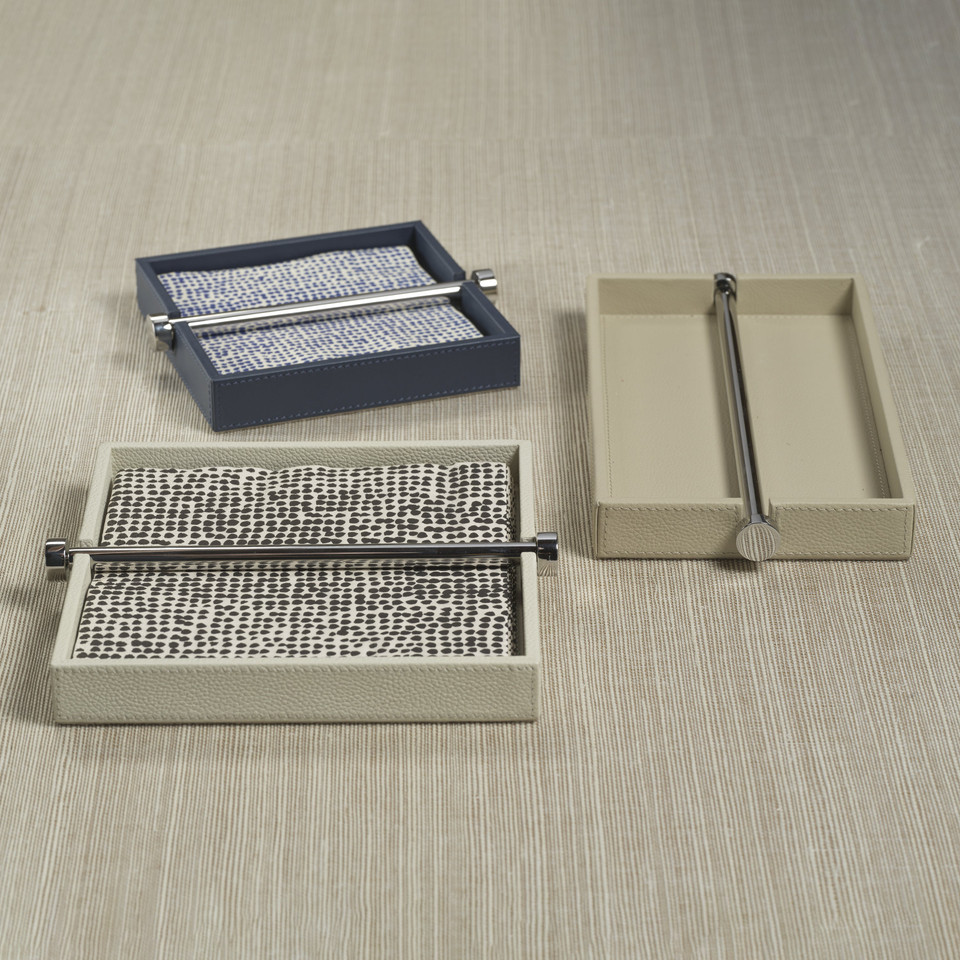 Ruvo Blue Leather Cocktail Napkin Holder - Holder Side View | Bone & Brass