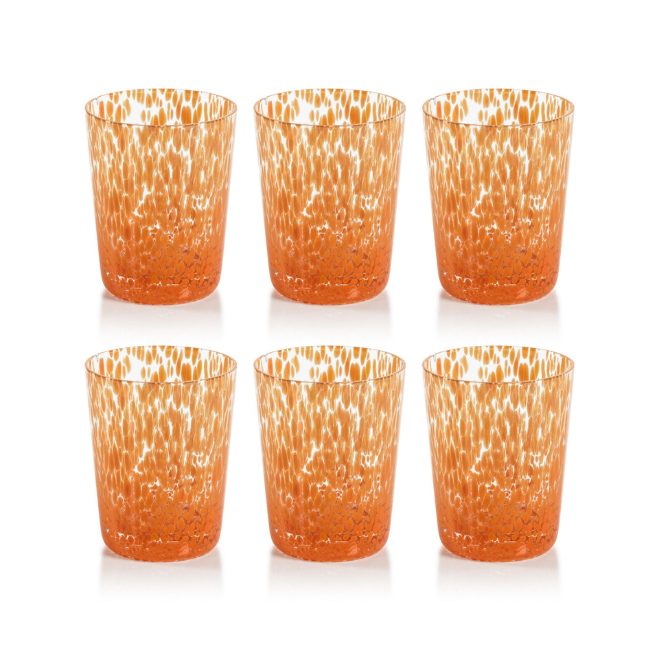 William Orange Speckled Glass Tumblers, Set 6 - Tumbler Side View | Bone & Brass