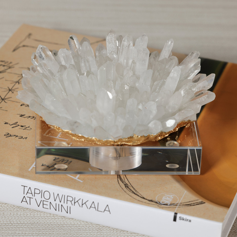 Clear Crystal Cluster Decorative Accent with Acrylic Base - Detail View | Bone & Brass
