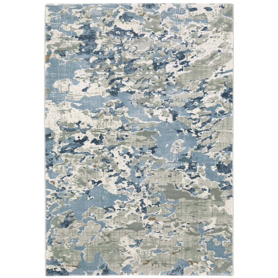 Easton Grey & Blue Casual Rug with textured abstract design, power-loomed polypropylene and polyester.
