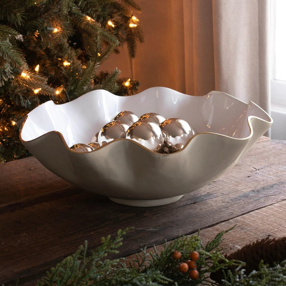 Cream & White Carola Extra Large Serving Bowl - Bowl Top View | Bone & Brass