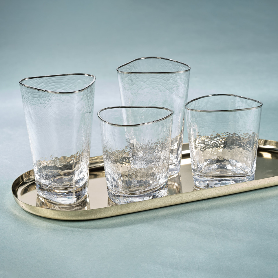 Apertivo Triangular Double Old Fashioned Glasses Platinum Rim, Set 4 - Glass Detail | Bone & Brass