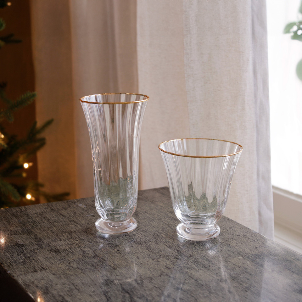 Glass Audrey Stemless All Purpose Glass Gold Rim Set 4 (Clear Gold) - Glass Side View | Bone & Brass