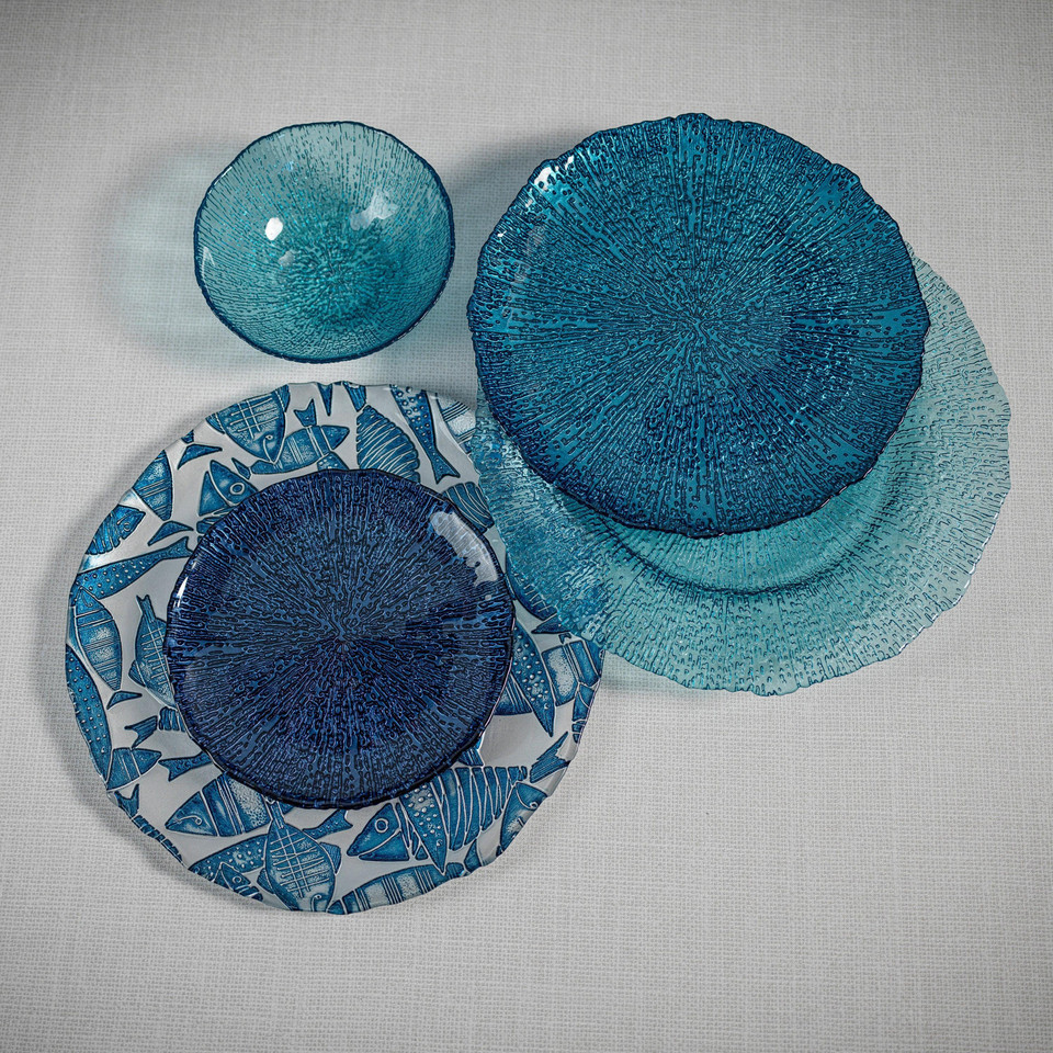 Exuma 11" Azur Blue Glass Plates, Set of 6 - Plate Detail | Bone & Brass
