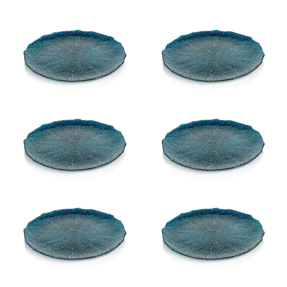 Exuma 11" Azur Blue Glass Plates, Set of 6 - Plate Top View | Bone & Brass