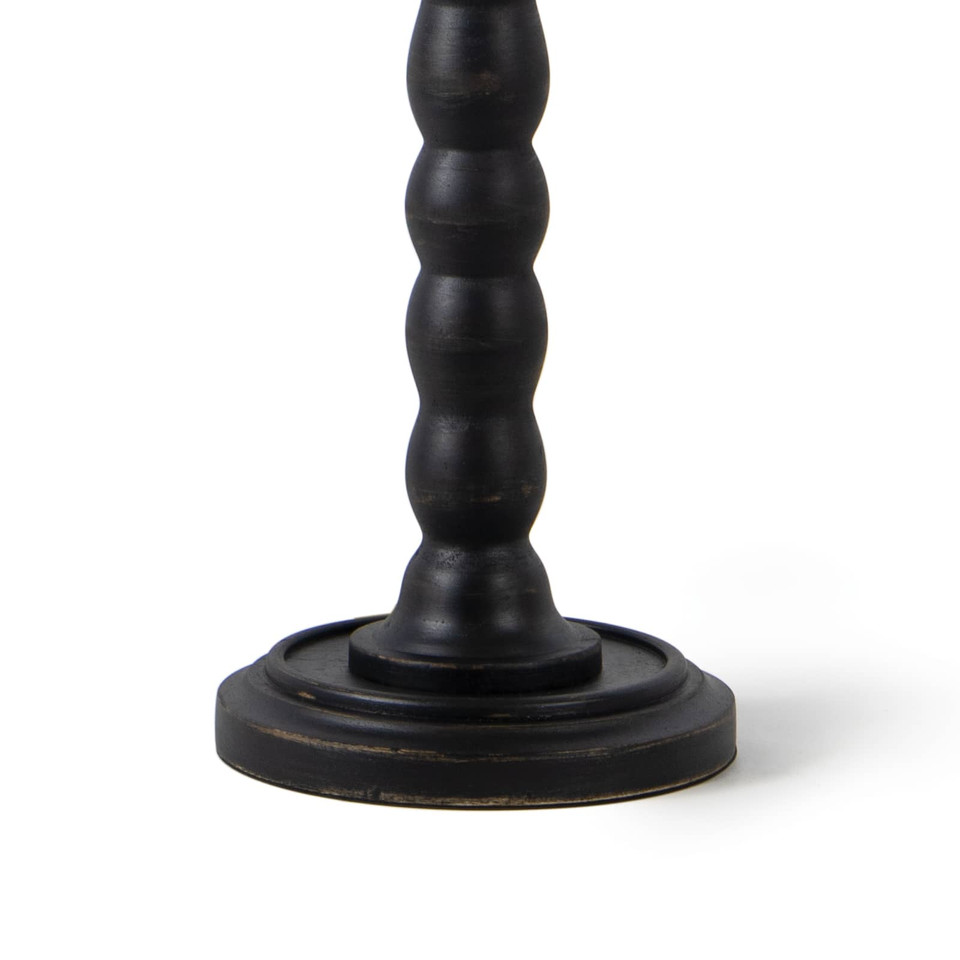 Ebony Perennial buffet lamp base, hand lathed solid wood with rustic-chic finish and faux drip wax detail.