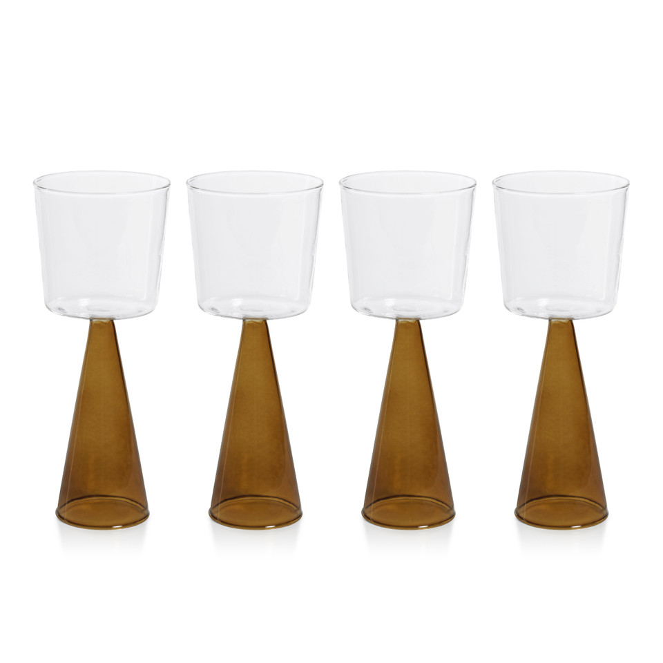 Vivian Amber Stem Red Wine Glasses, Set 4 - Glass Stem Detail | Bone & Brass