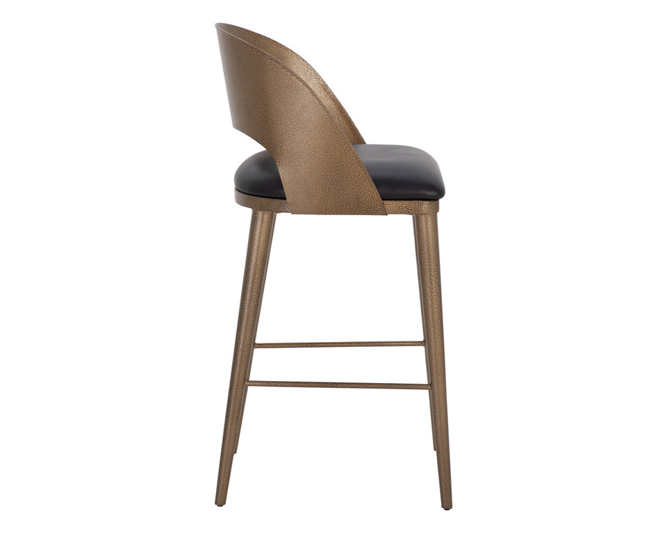 Dezirae Barstool Antique Brass - Charcoal Black Leather