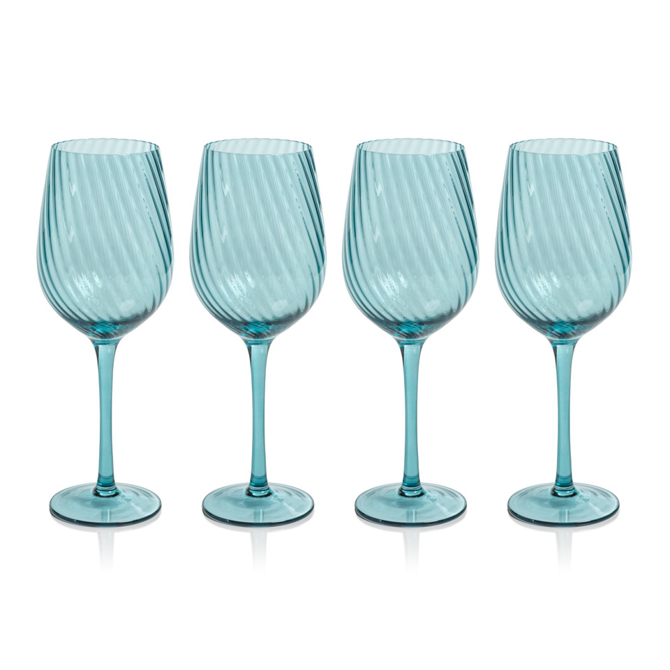Sierra Optic Swirl White Wine Glasses, Set 4 - Glass Stem Detail | Bone & Brass