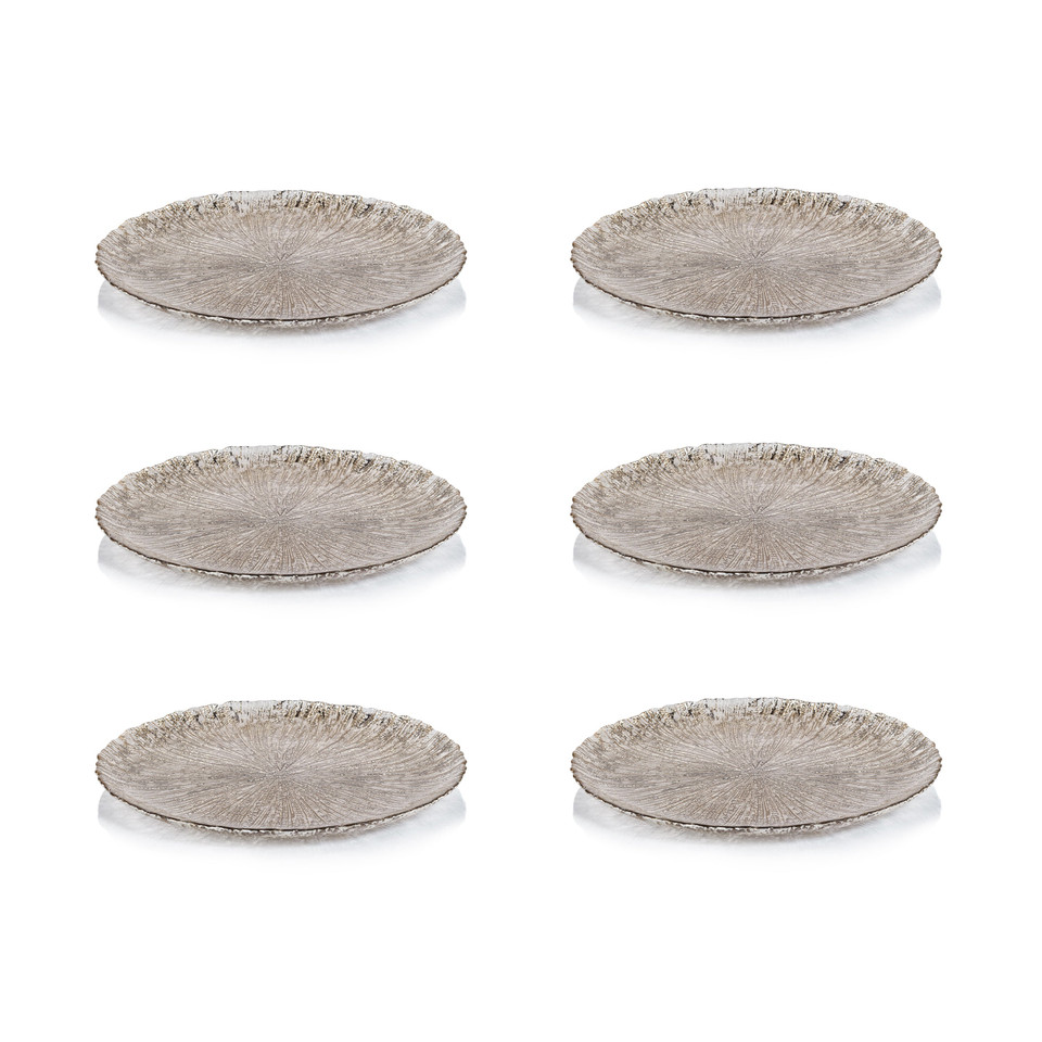 Luminara Golden Silver Fusion Glass Plate 11" Set 6 - Plate Top View | Bone & Brass