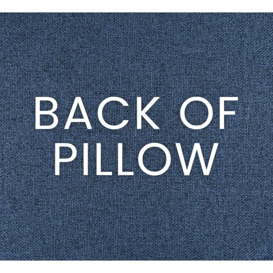 Back of Dev Embroidered Multi-Colored Throw Pillow, showing the solid blue polyester fabric.