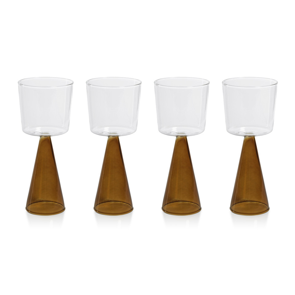 Vivian Amber Stem White Wine Glasses, Set 4 - Glass Stem Detail | Bone & Brass
