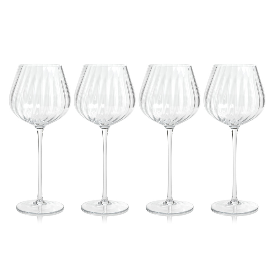 Madden Optic Red Wine Glasses, Set 4 - Glass Stem Detail | Bone & Brass