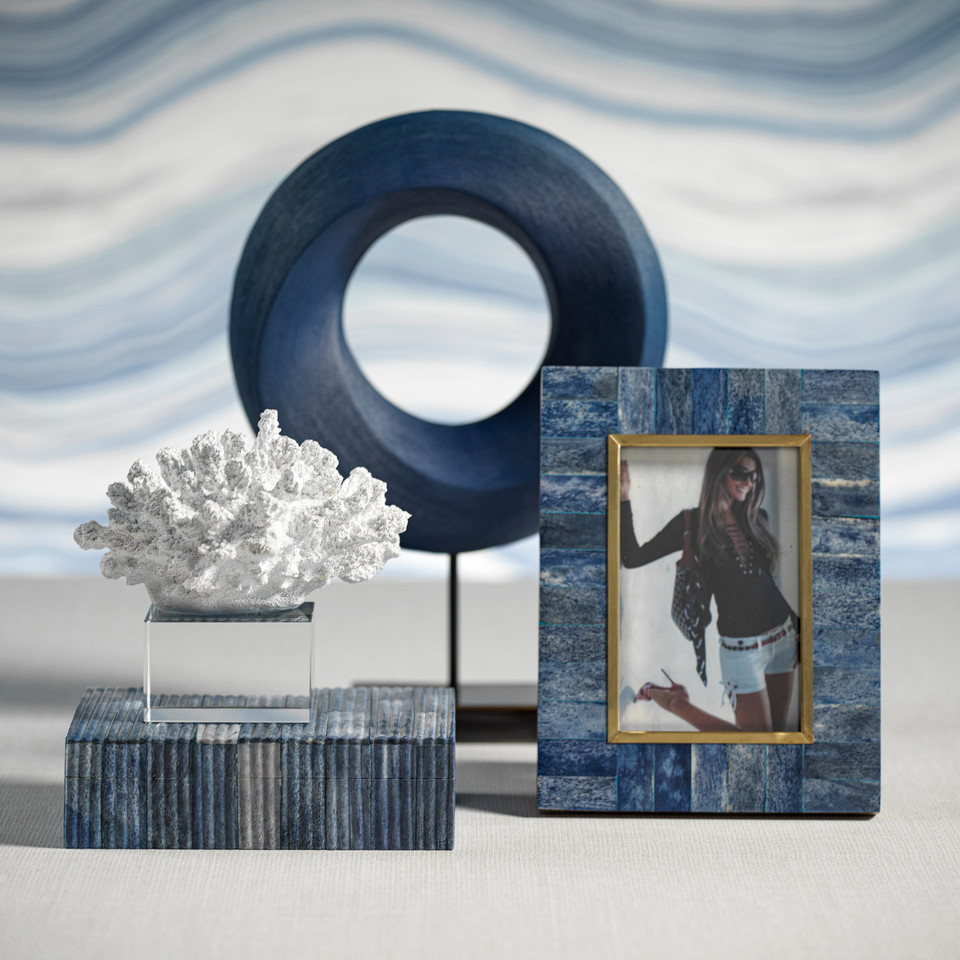 Biarritz Blue Bone & Brass Trim Photo Frame- 5x7 - Frame Detail | Bone & Brass