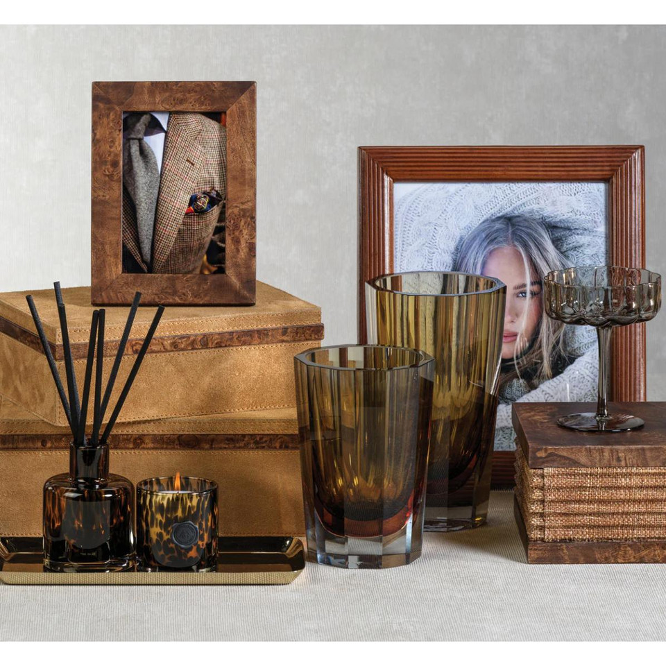 Rosso Burlwood & Raffia Decorative Box, Small - Box Detail | Bone & Brass