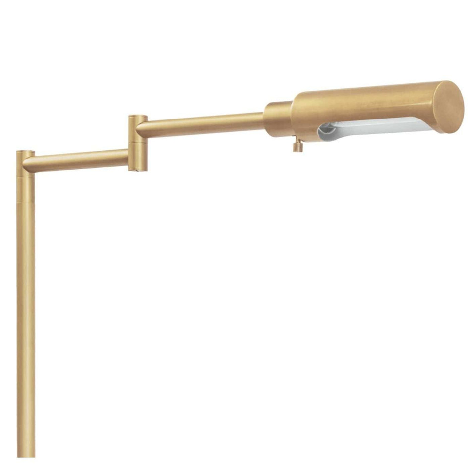Noble Floor Task Reading Lamp in polished nickel with multiple pivoting joints and a dimmer.